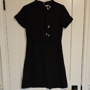 Amelia Vintage Inspiref Black Short Sleeve Dress with Button Accents